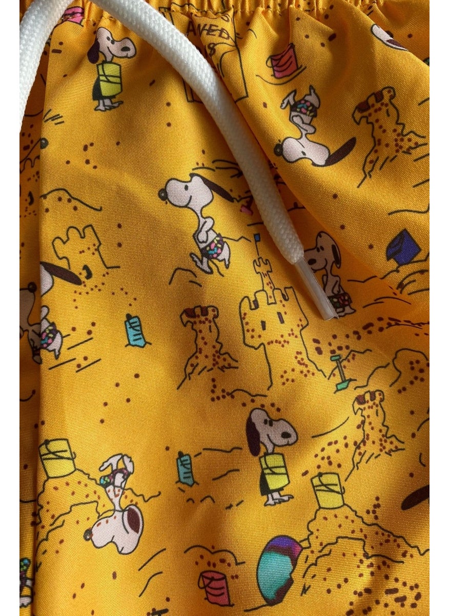 Podium Clothing New Season Kids Boys Snoopy Cartoon Character Patterned Quick Drying Mesh Shorts Swimsuit