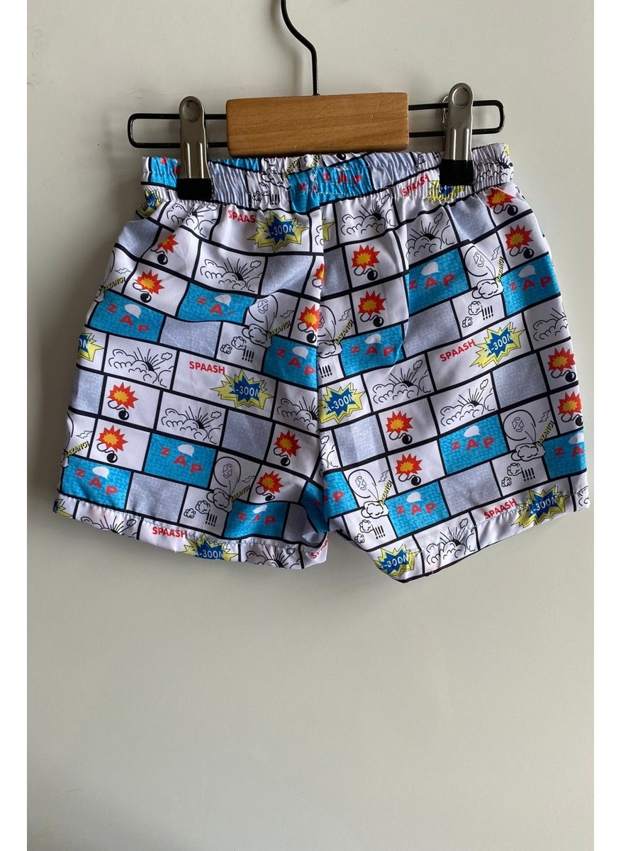 Podium Clothing New Season Kids Men's Zap Patterned Quick Drying Mesh Shorts Swimsuit