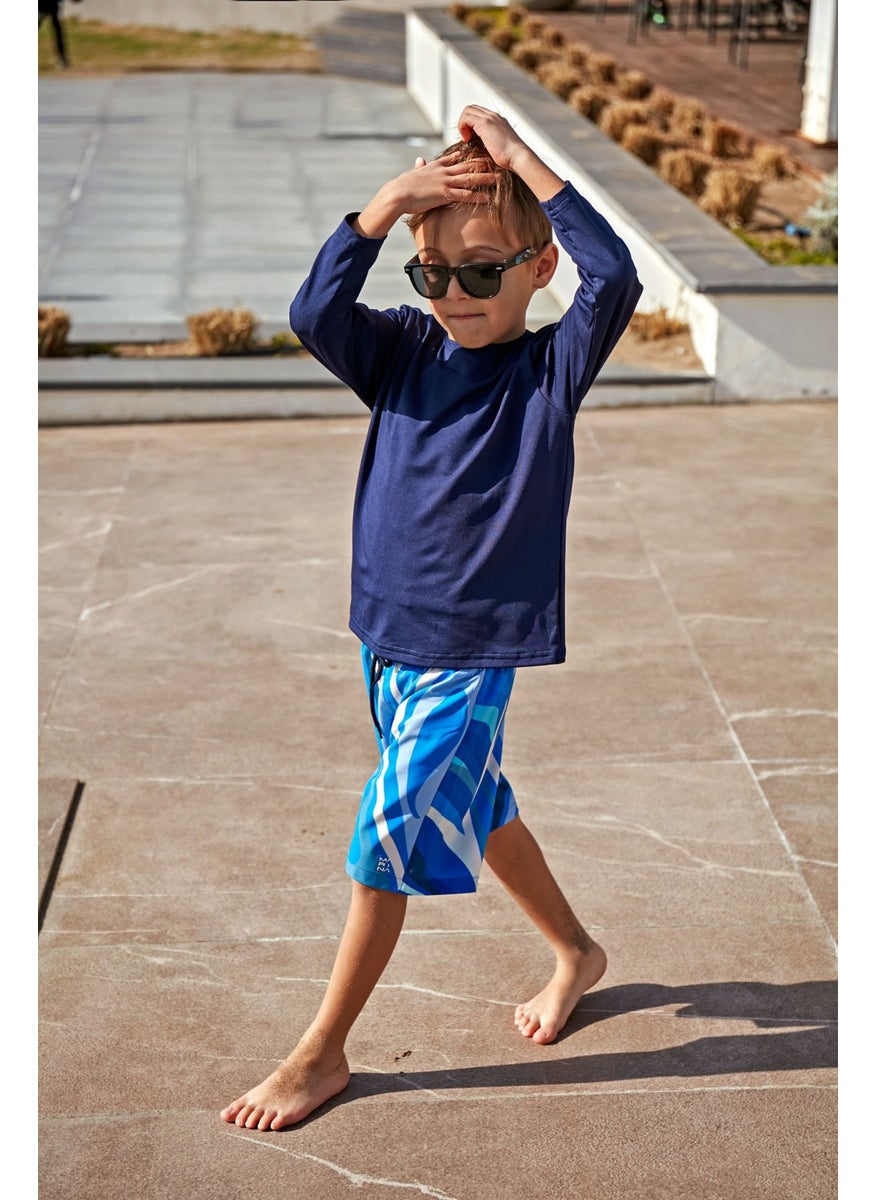 Navy Blue Patterned Boy Shorts B2435