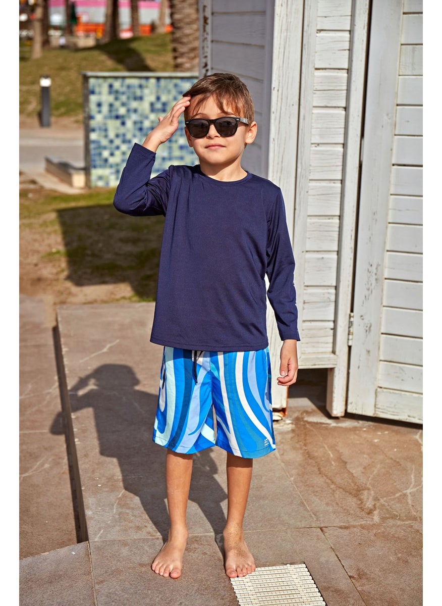 Navy Blue Patterned Boy Shorts B2435