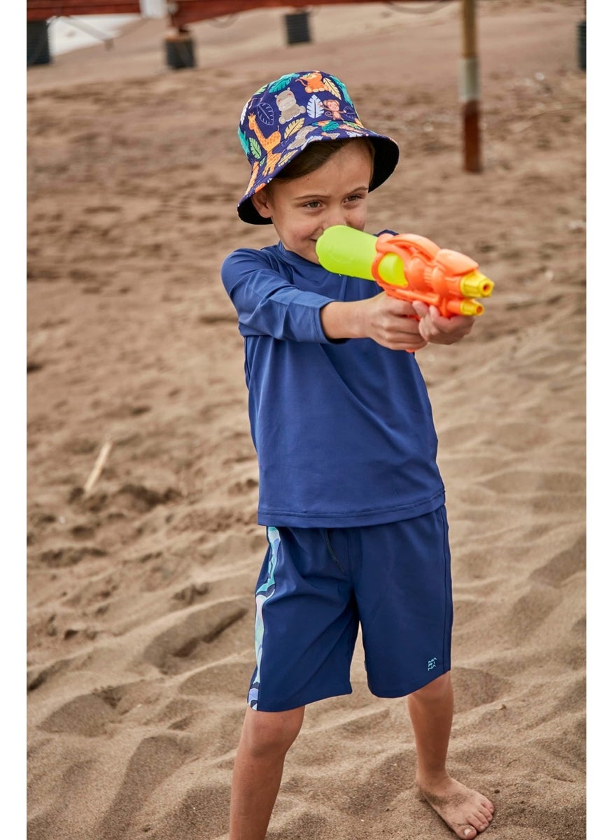 Navy Blue Patterned Boy Shorts B2433