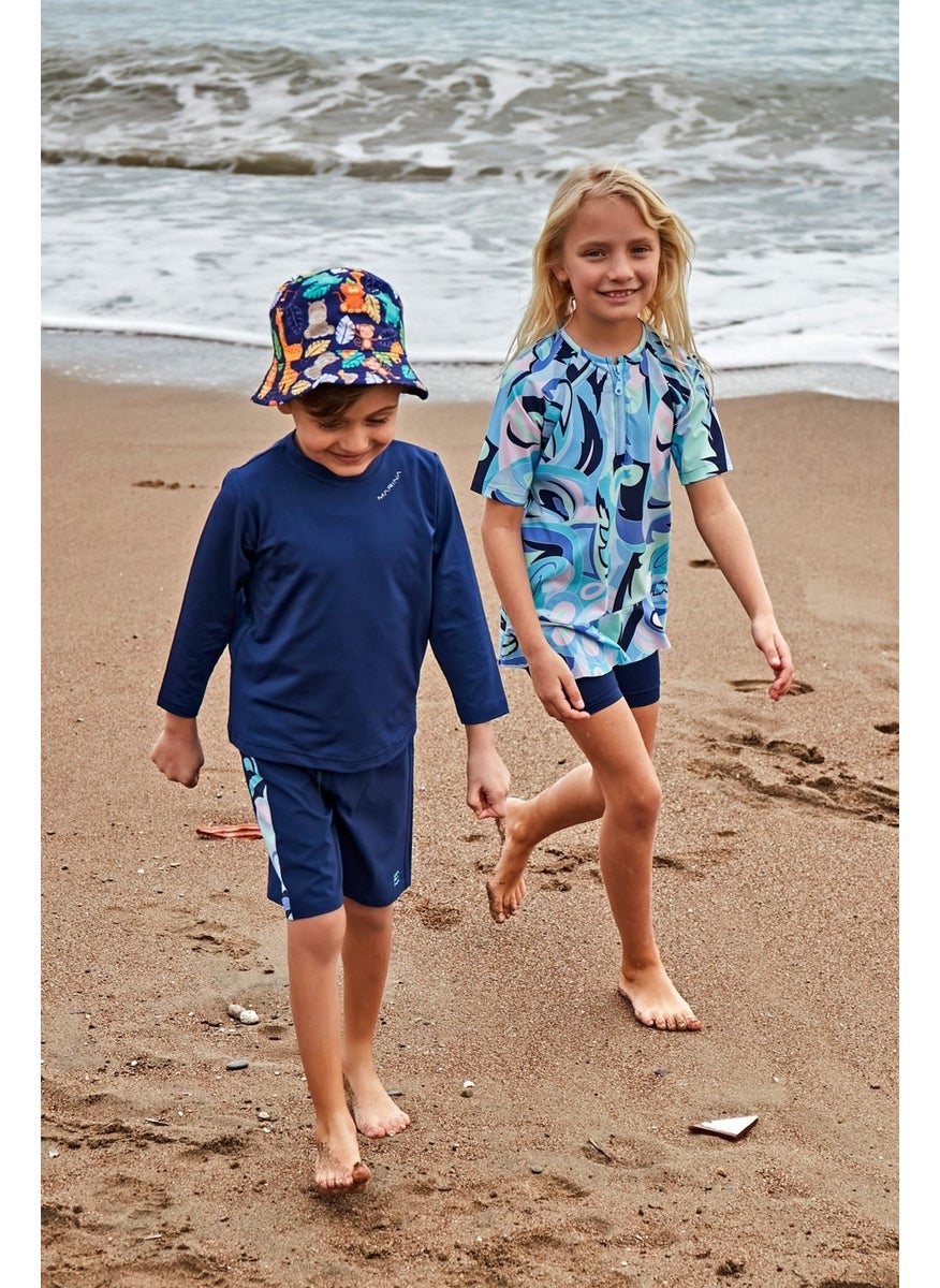 Navy Blue Patterned Boy Shorts B2433
