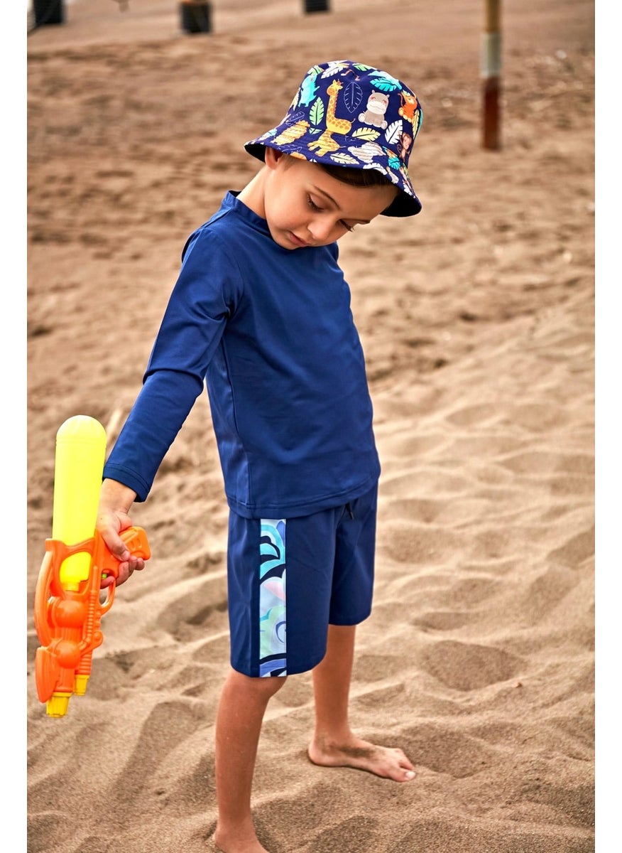 Navy Blue Patterned Boy Shorts B2433