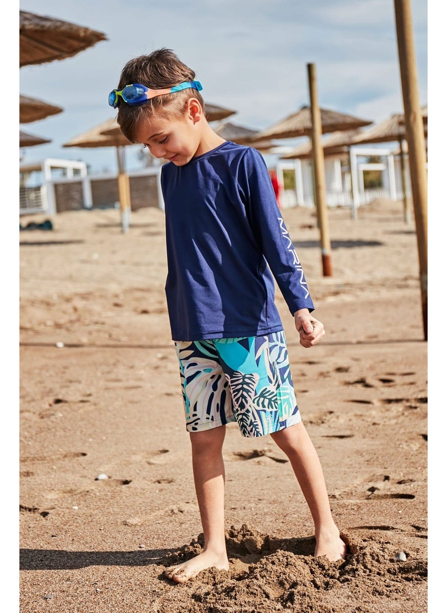 Navy Blue Patterned Boy Shorts B2431