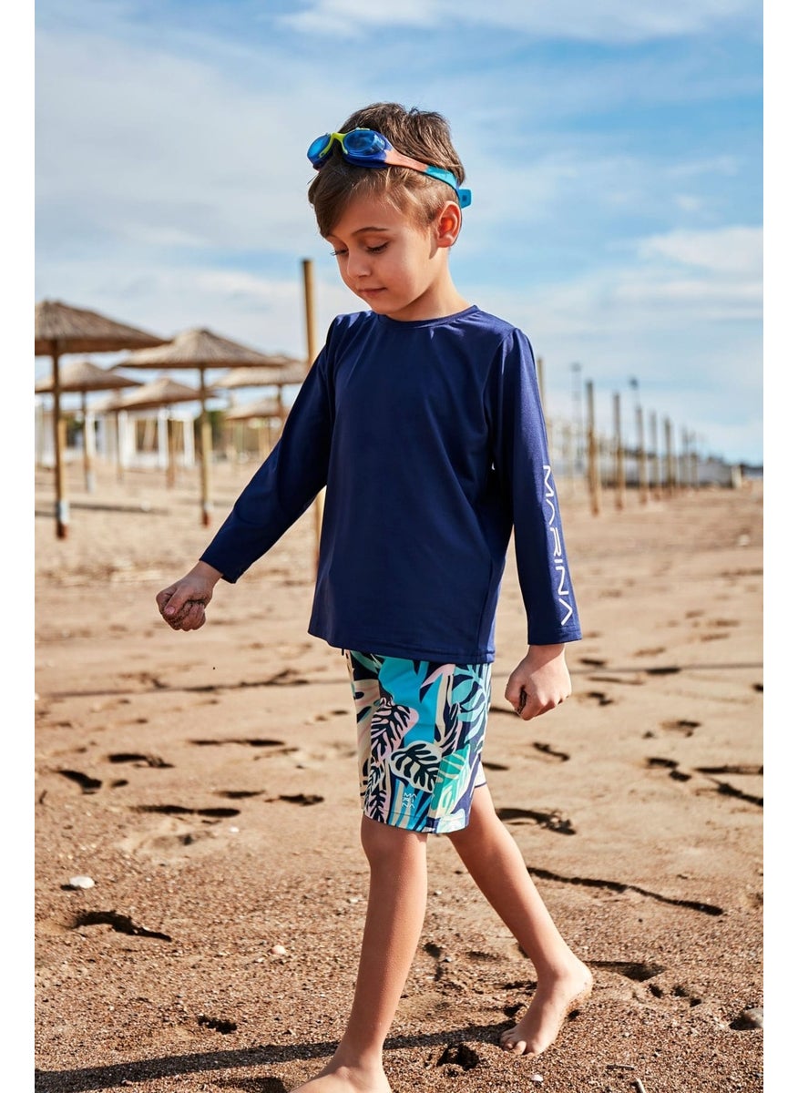 Navy Blue Patterned Boy Shorts B2431