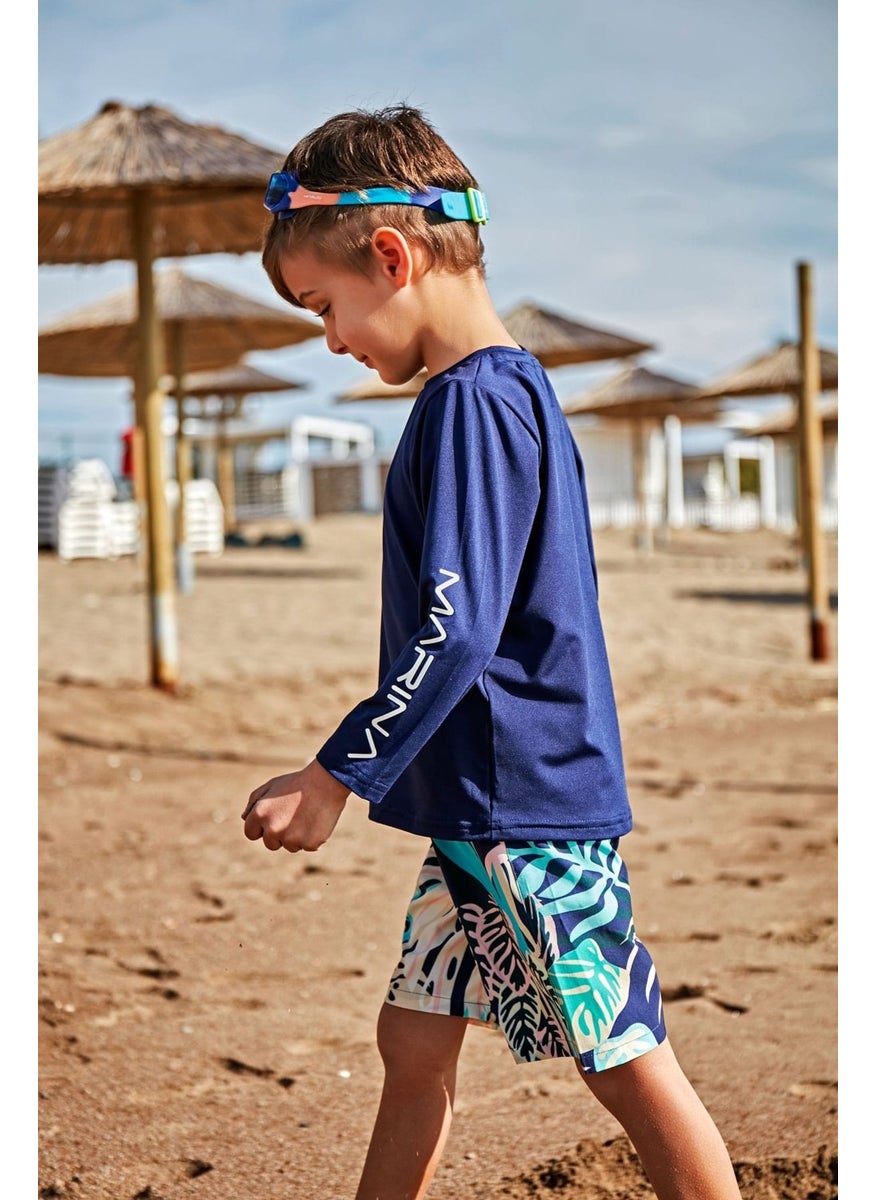 Navy Blue Patterned Boy Shorts B2431