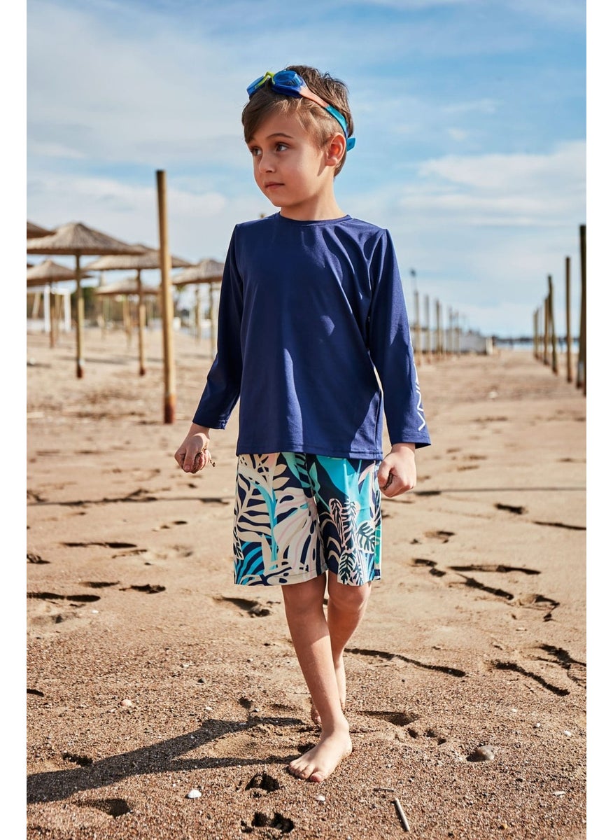 Navy Blue Patterned Boy Shorts B2431