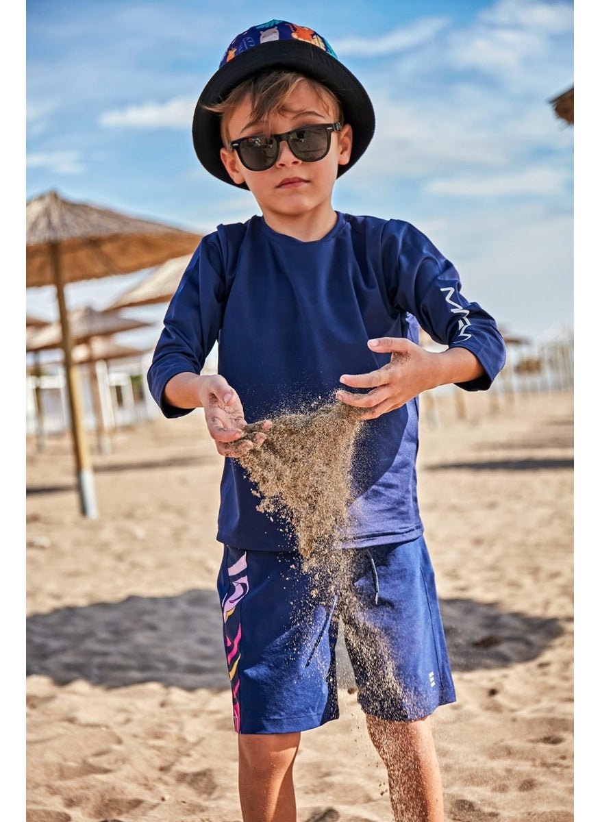 Navy Blue Patterned Boy Shorts B2434