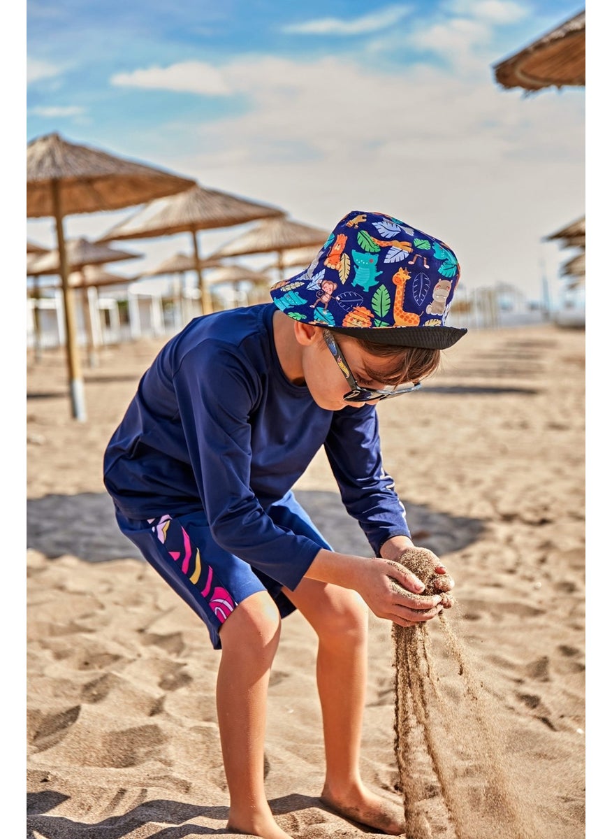 Navy Blue Patterned Boy Shorts B2434