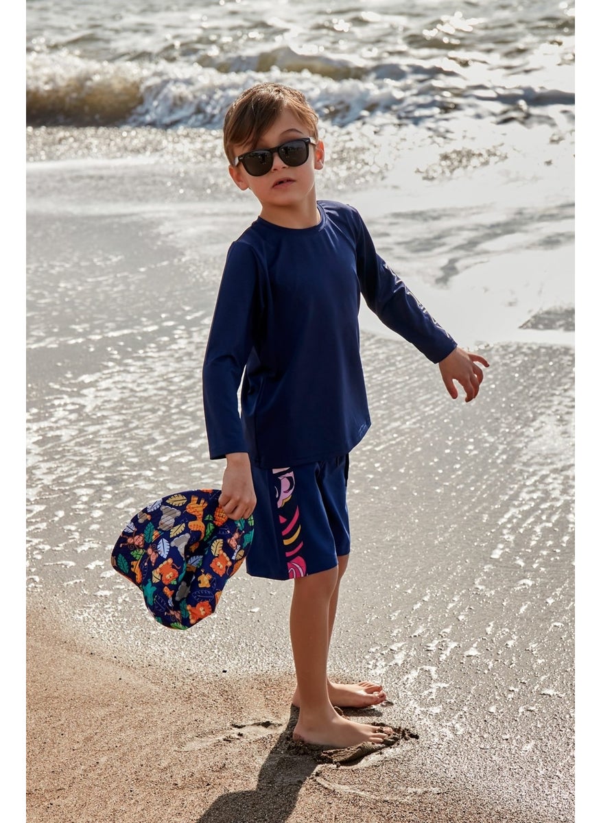 Navy Blue Patterned Boy Shorts B2434