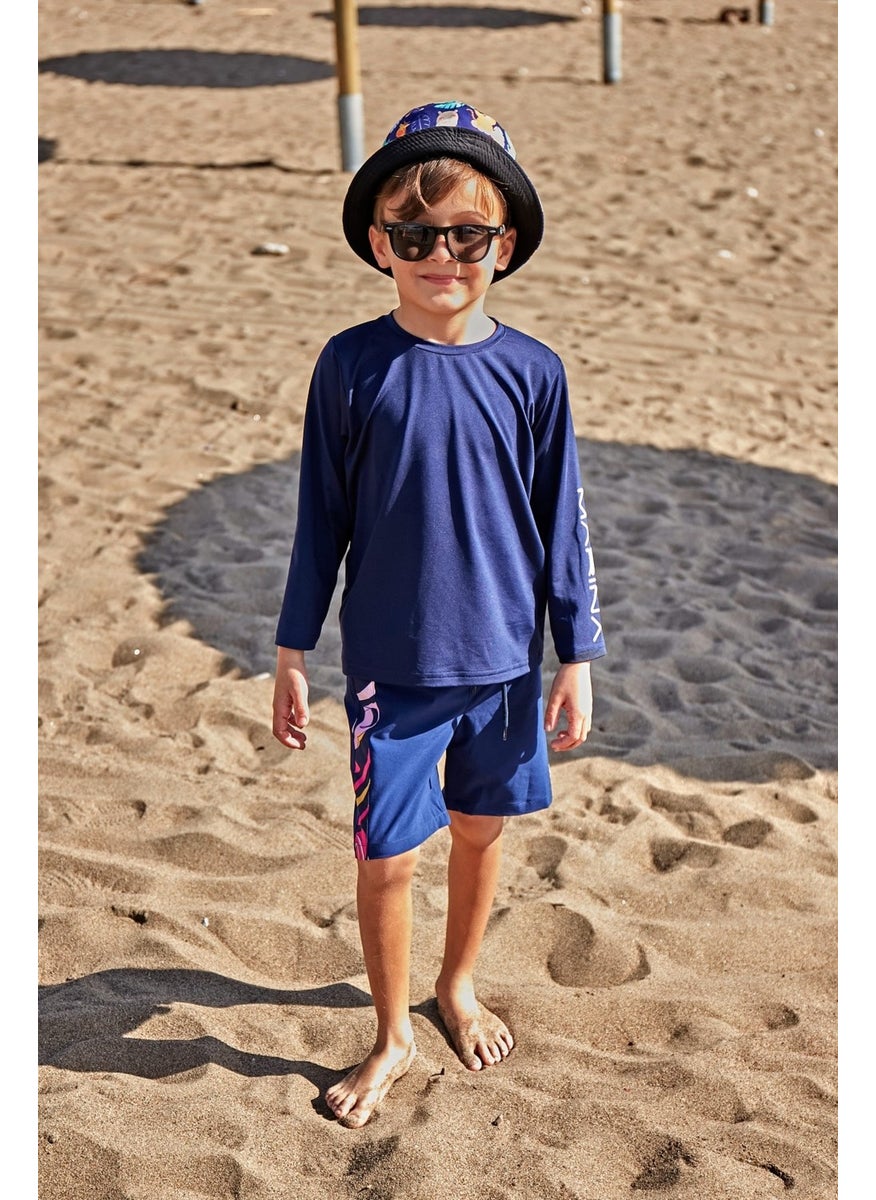 Navy Blue Patterned Boy Shorts B2434