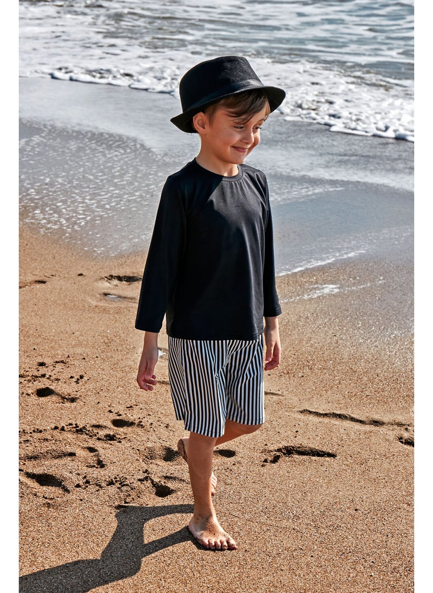 Black Striped Boy Shorts B2432