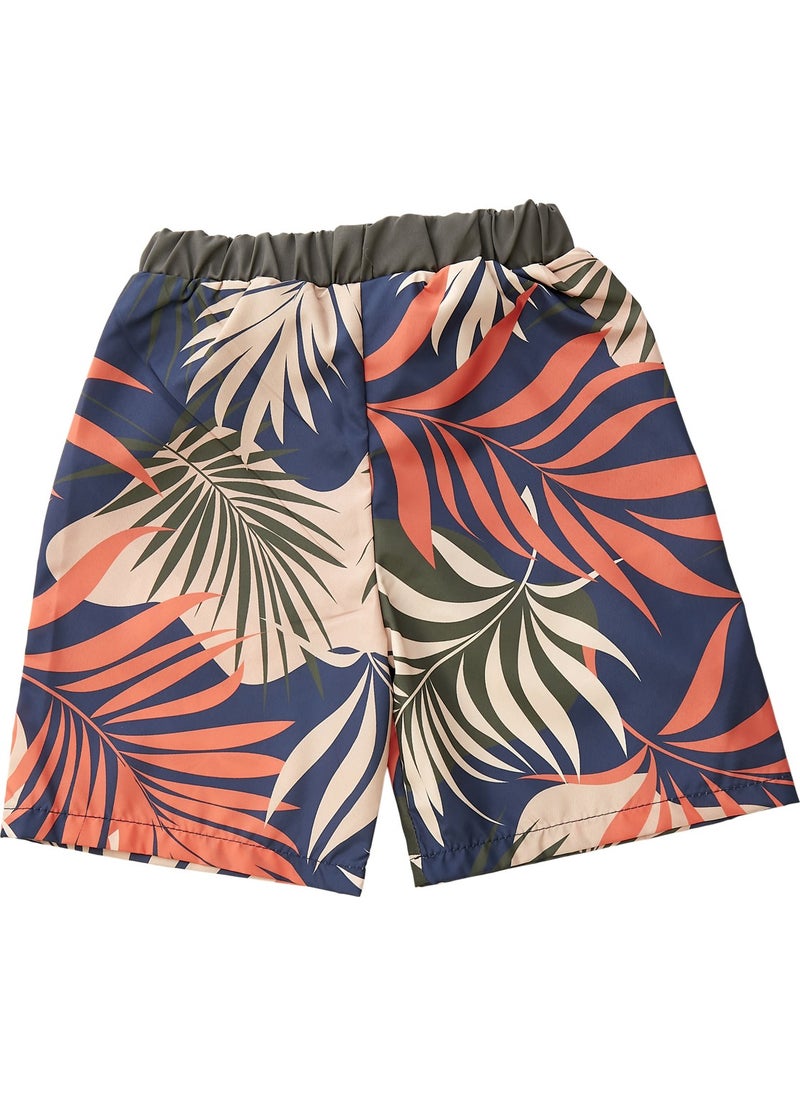 Boys Khaki Leaf Patterned Design Kids Shorts B2201