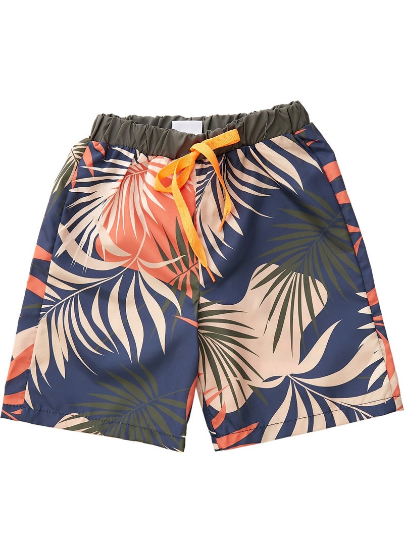 Boys Khaki Leaf Patterned Design Kids Shorts B2201