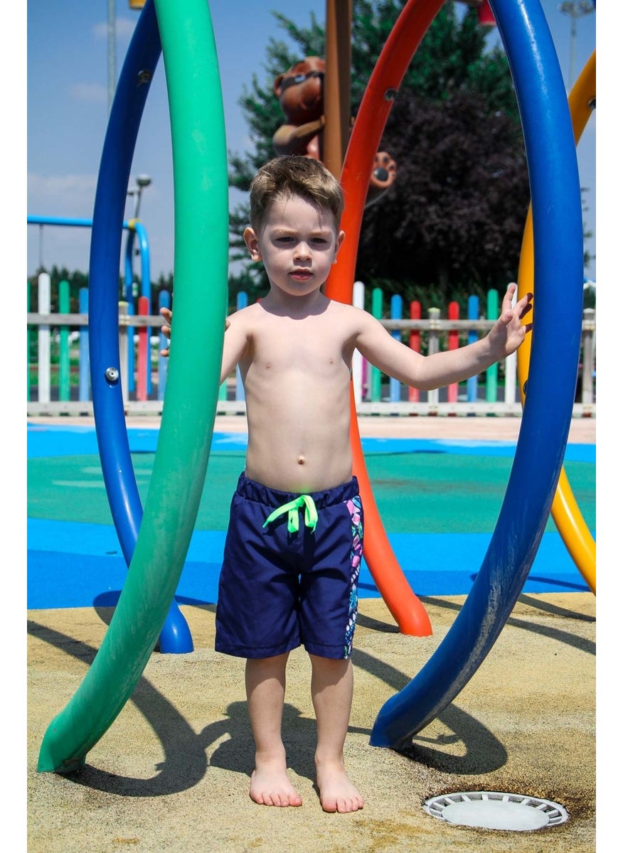 Boys Navy Blue Pattern Detailed Design Kids Shorts B2202