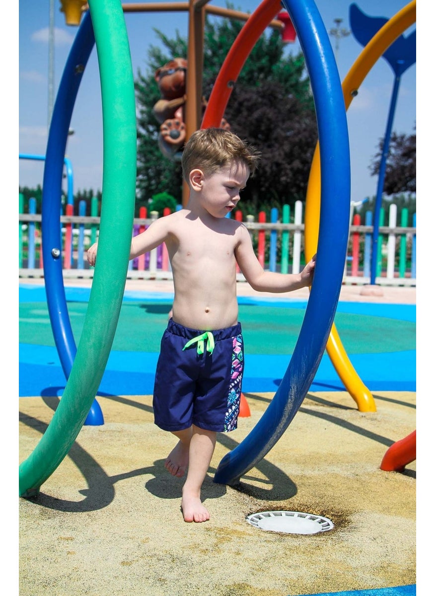 Boys Navy Blue Pattern Detailed Design Kids Shorts B2202
