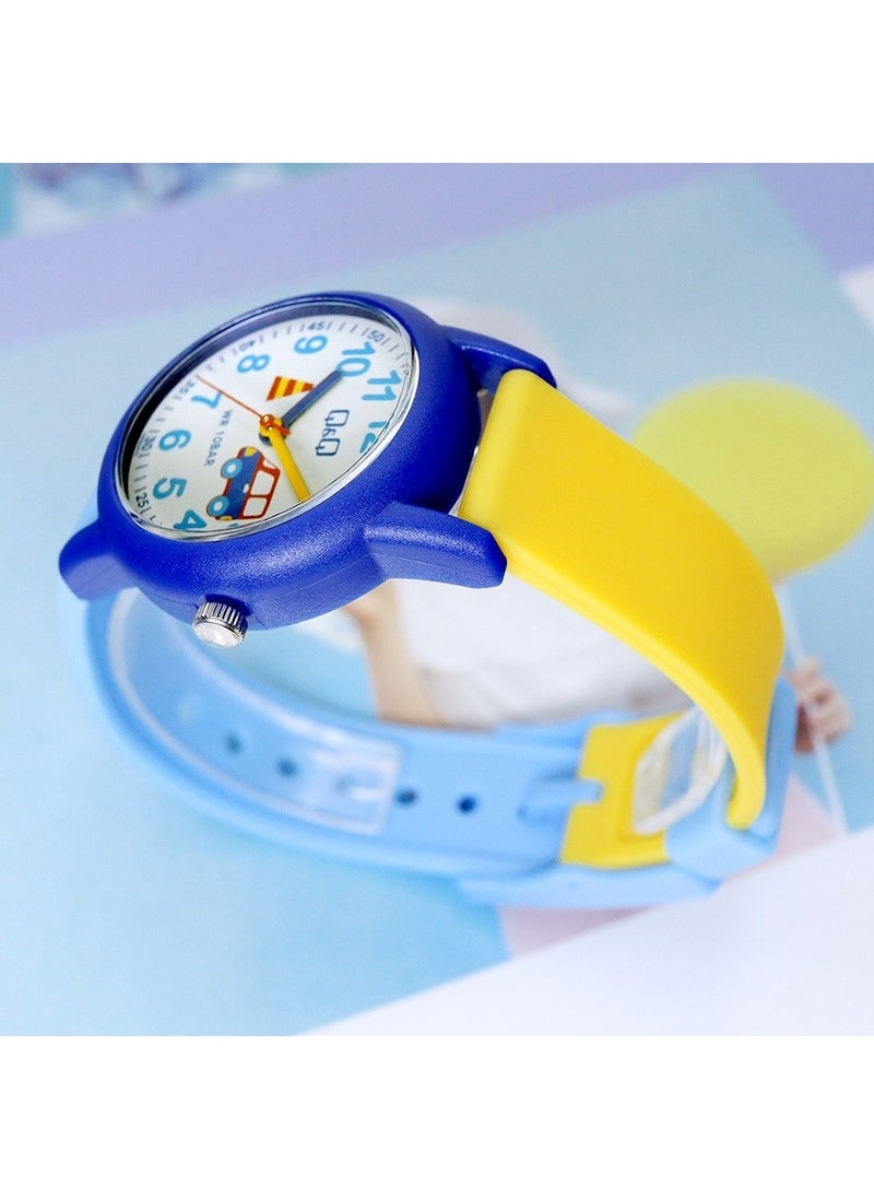 QCG4910 Blue Car Patterned Waterproof Numeral Boy Wristwatch