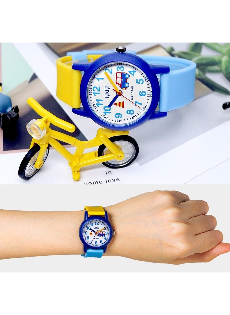 QCG4910 Blue Car Patterned Waterproof Numeral Boy Wristwatch