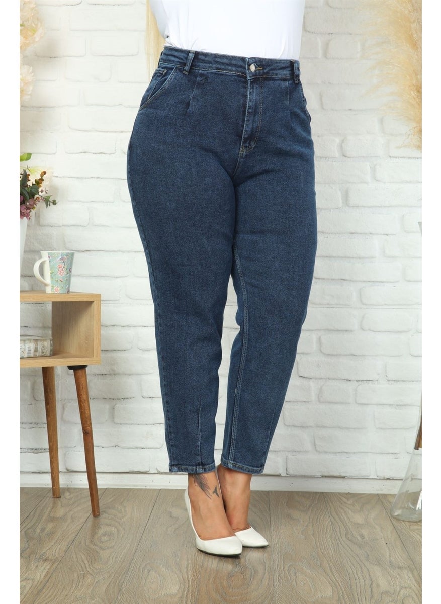 Women's Plus Size Pleated Mom Jeans C600