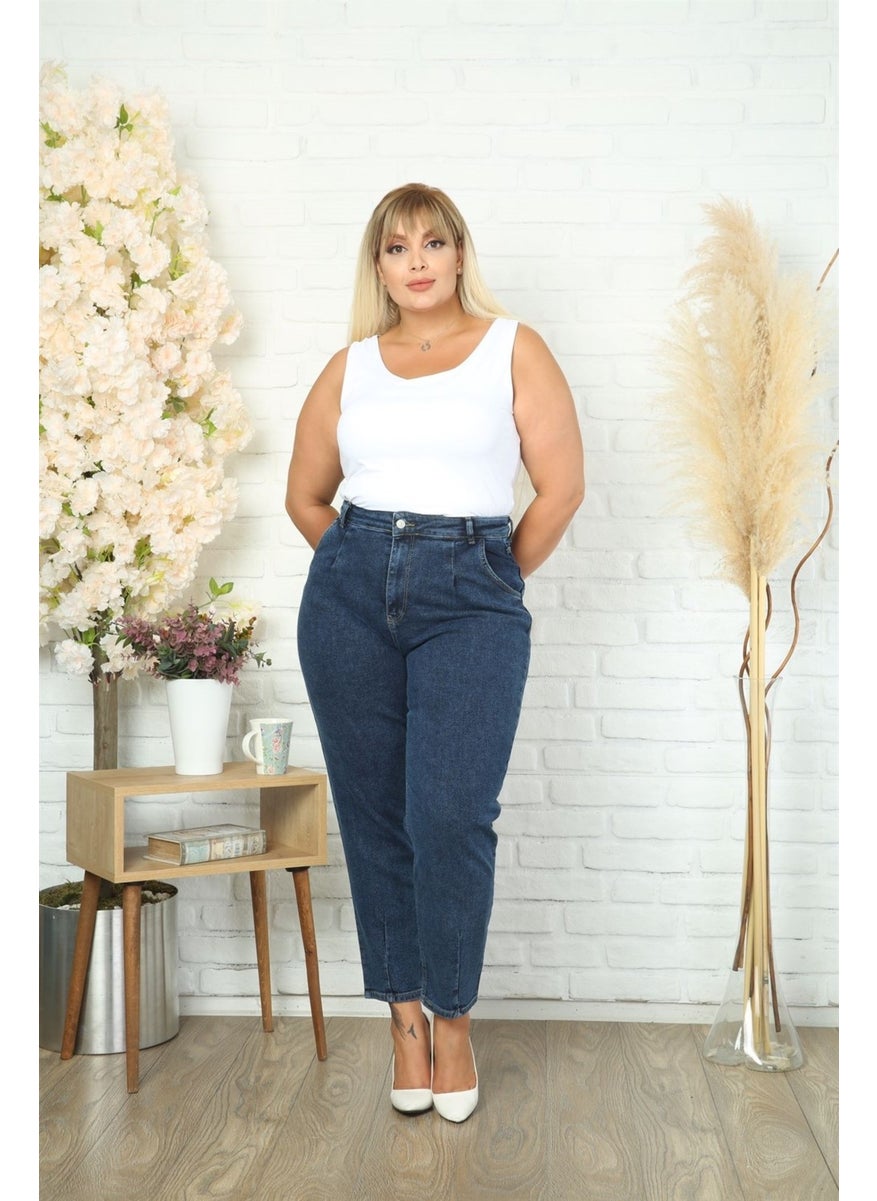Women's Plus Size Pleated Mom Jeans C600