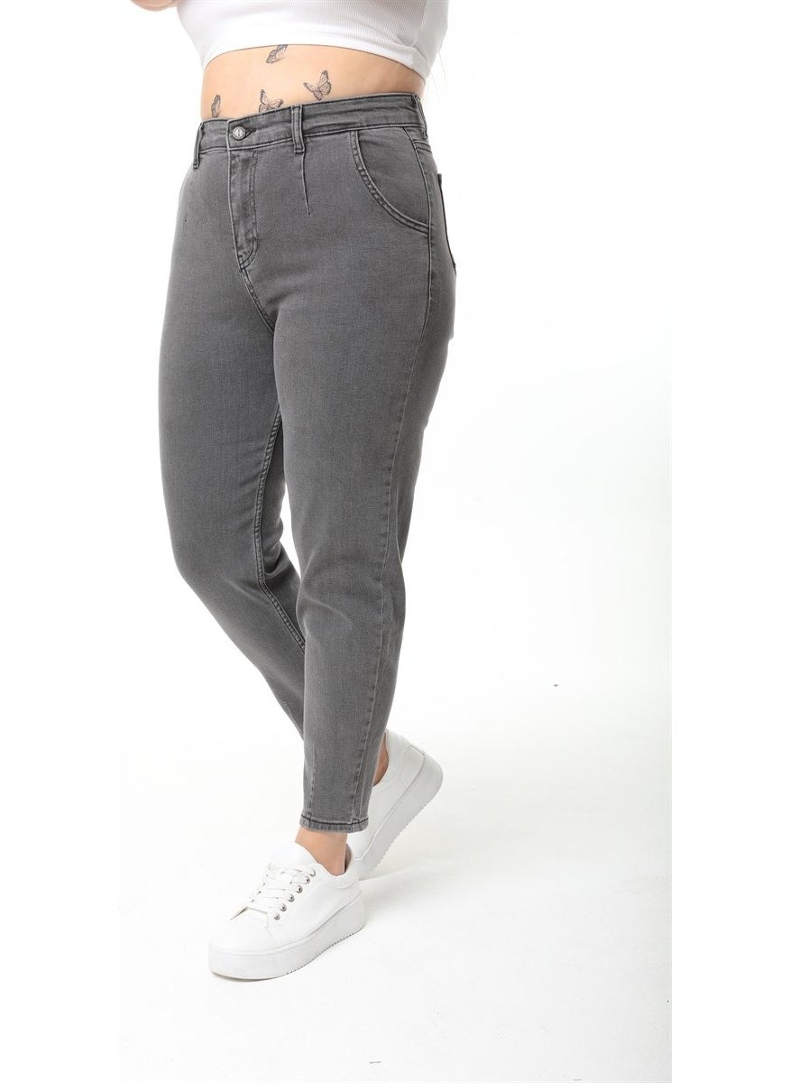 Women's Plus Size Pleated Mom Jeans C600