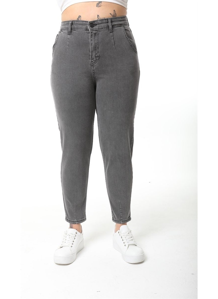 Women's Plus Size Pleated Mom Jeans C600