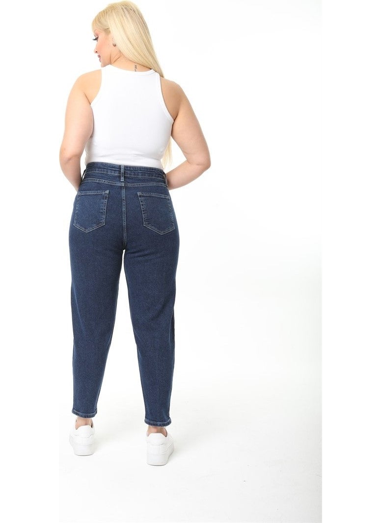 Women's Plus Size Pleated Mom Jeans C600