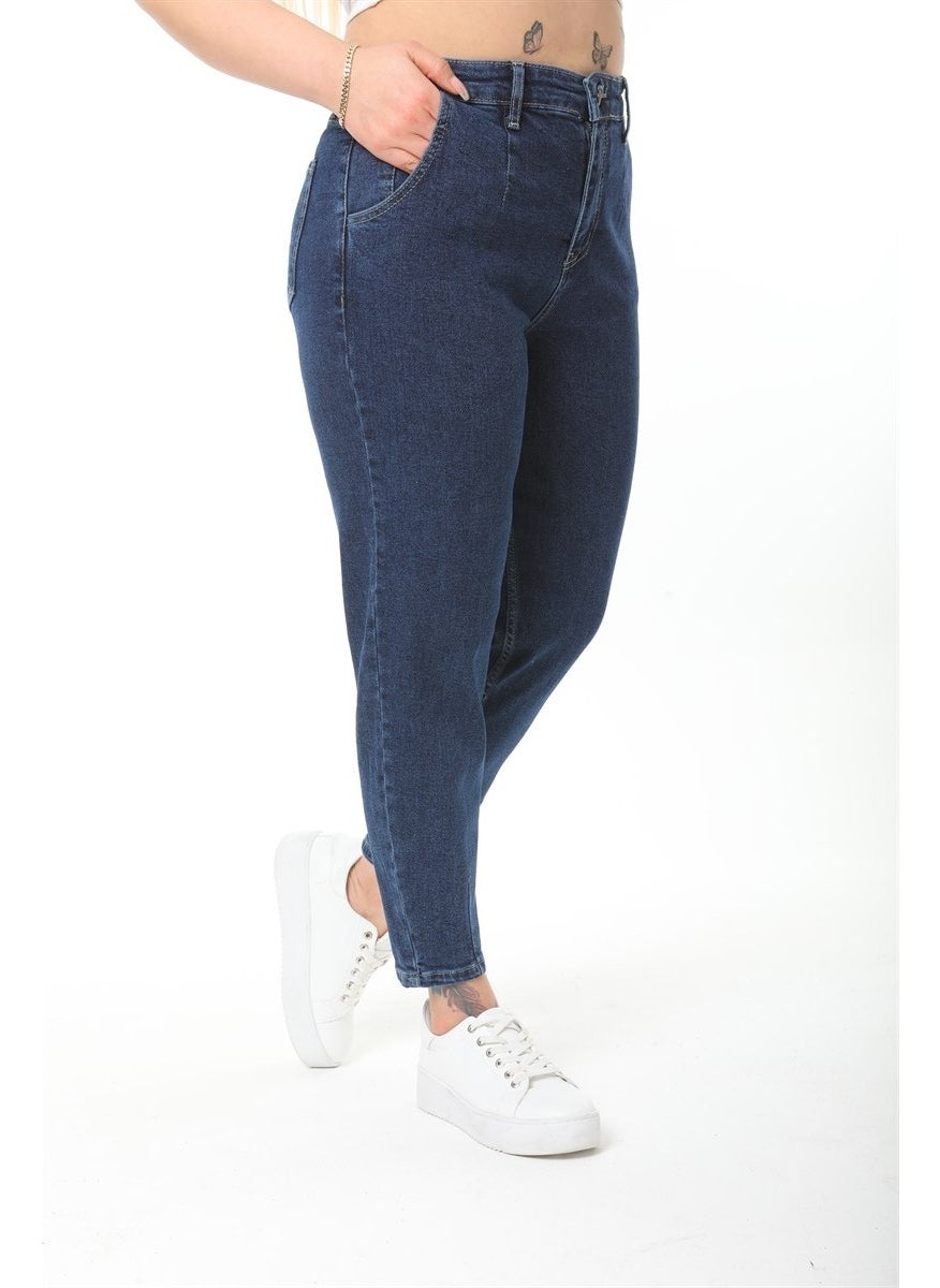 Women's Plus Size Pleated Mom Jeans C600