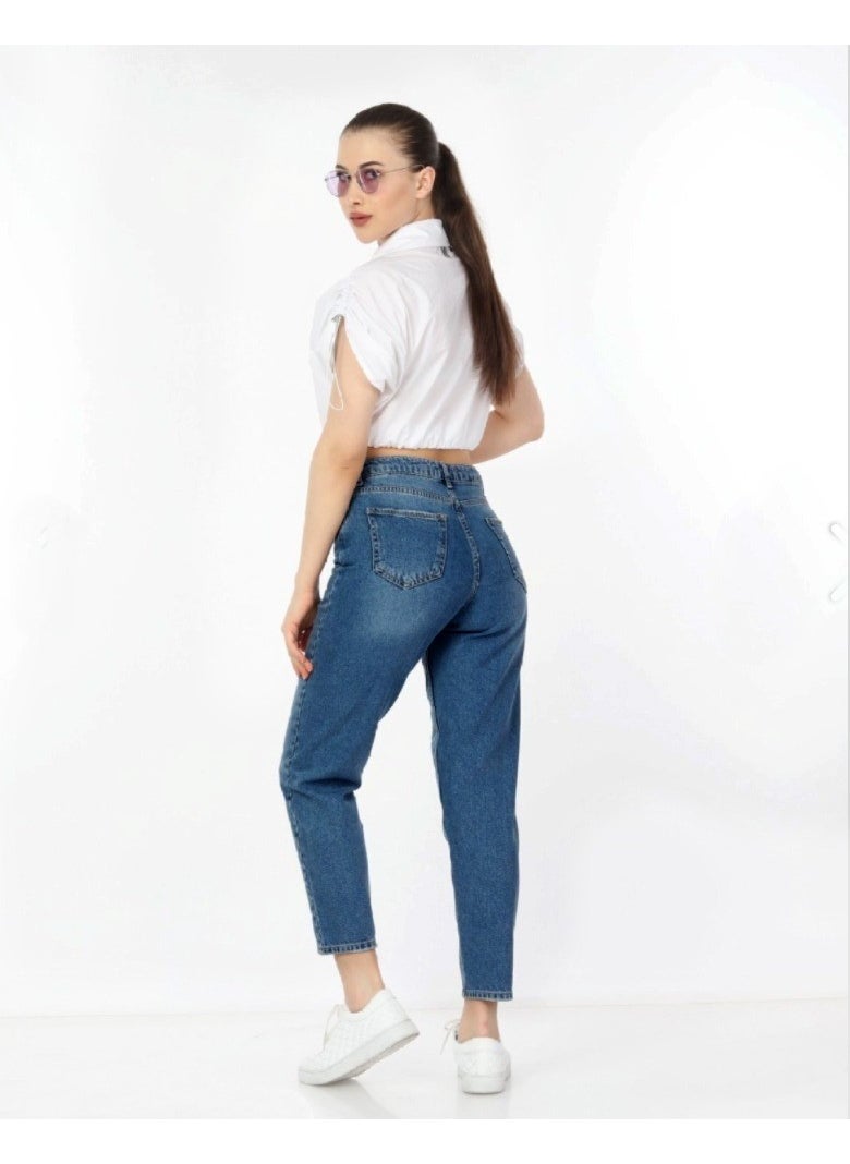 Women Mom High Waist Boyfriend Jean C599