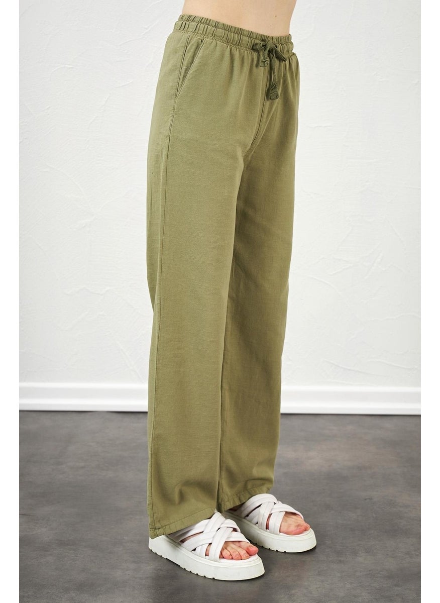 Women's Khaki Rope Tied Wide Leg Trousers