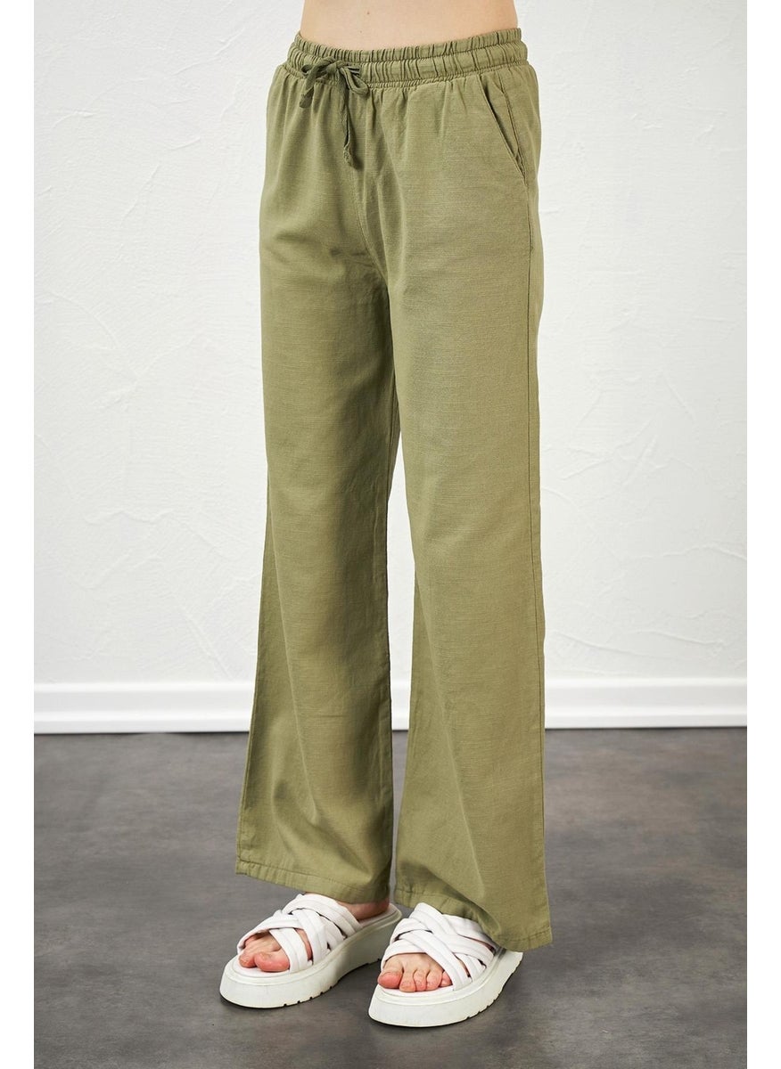 Women's Khaki Rope Tied Wide Leg Trousers