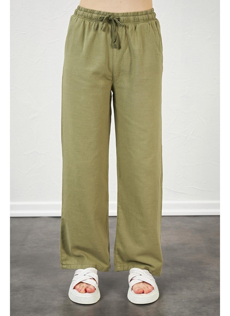 Women's Khaki Rope Tied Wide Leg Trousers