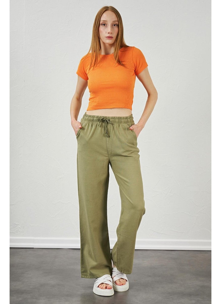 Women's Khaki Rope Tied Wide Leg Trousers