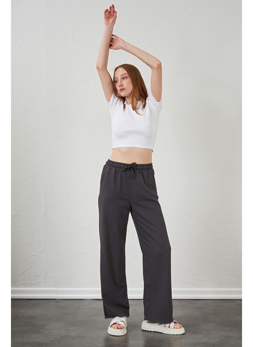 Women's Anthracite Rope Tied Wide Leg Trousers