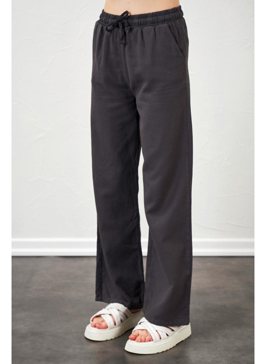 Women's Anthracite Rope Tied Wide Leg Trousers