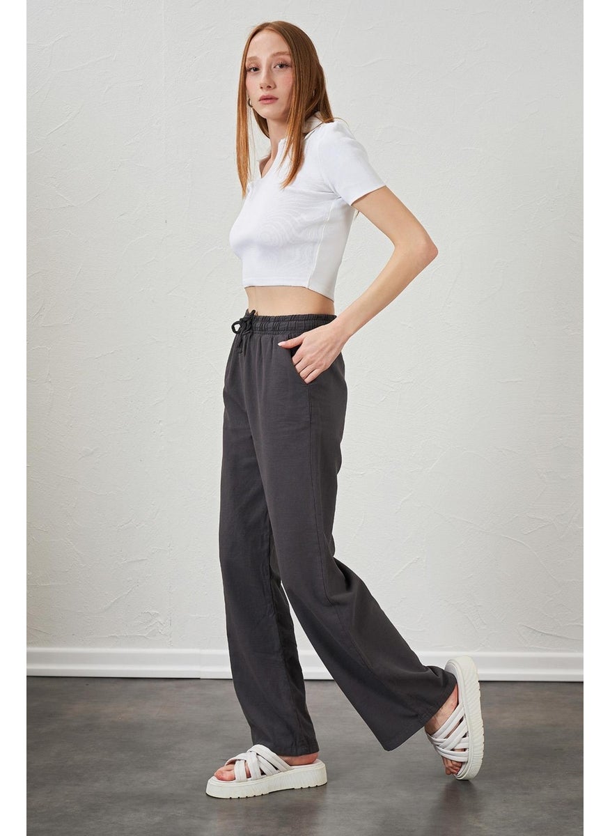 Women's Anthracite Rope Tied Wide Leg Trousers