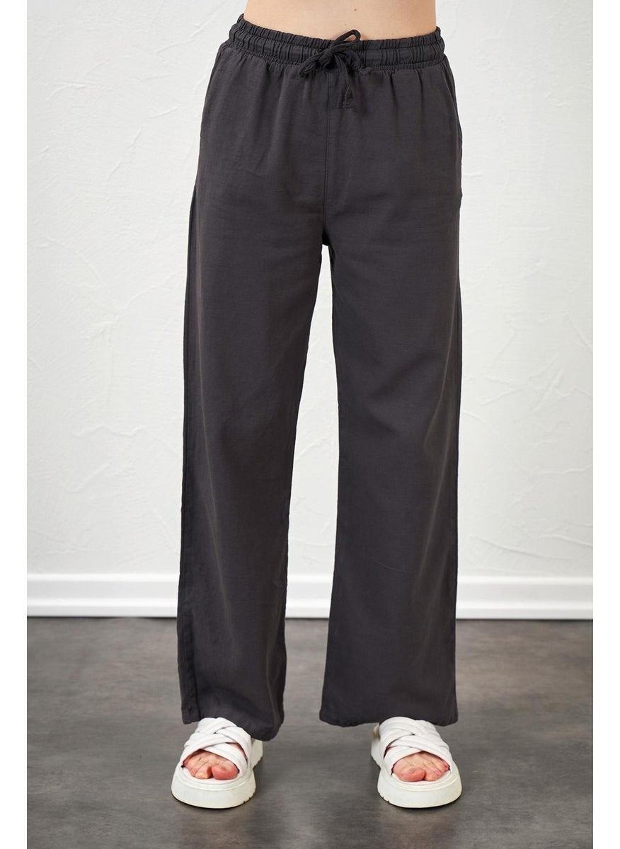 Women's Anthracite Rope Tied Wide Leg Trousers