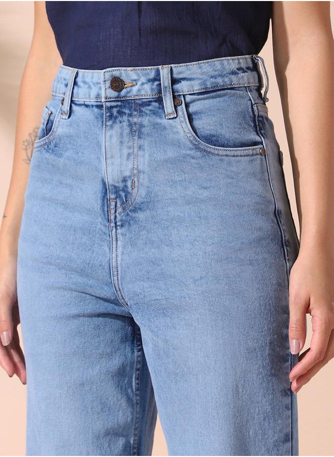 Women indigo straight fit solid 98% cotton 2% spandex jeans with button & zip closure- your next go-to for effortless flair.