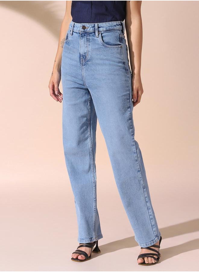 Women indigo straight fit solid 98% cotton 2% spandex jeans with button & zip closure- your next go-to for effortless flair.