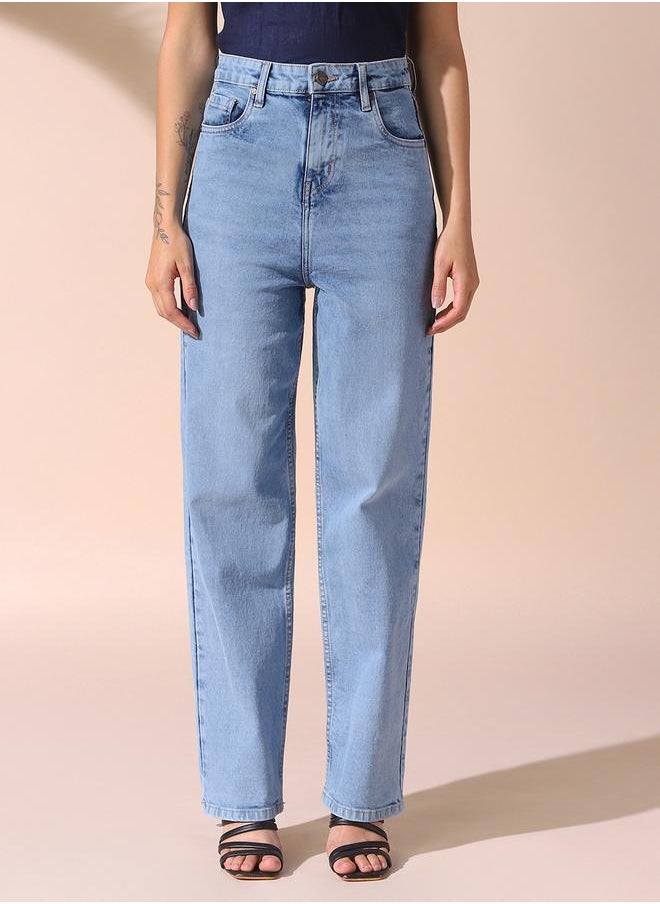Women indigo straight fit solid 98% cotton 2% spandex jeans with button & zip closure- your next go-to for effortless flair.