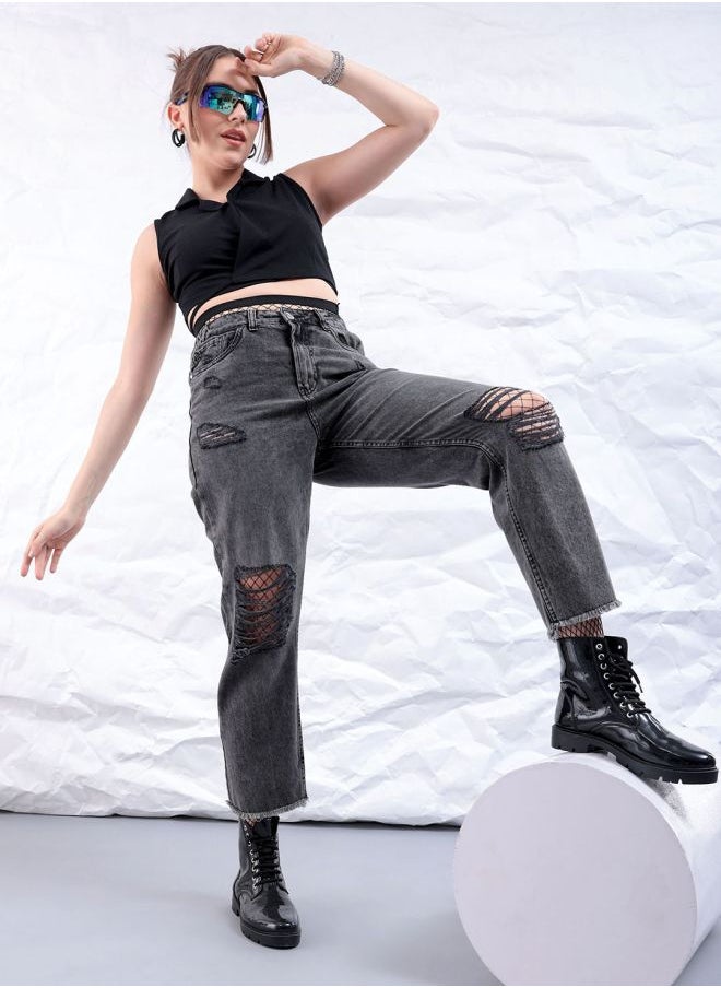 Women Straight Fit Solid High-Rise Jeans