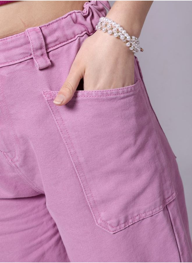 Women Loose Fit Solid High-Rise Overdyed Denim