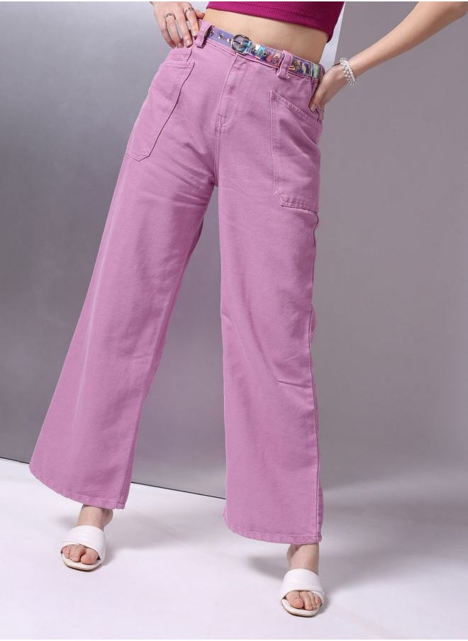 Women Loose Fit Solid High-Rise Overdyed Denim
