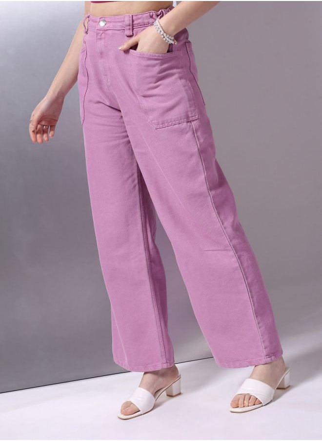 Women Loose Fit Solid High-Rise Overdyed Denim