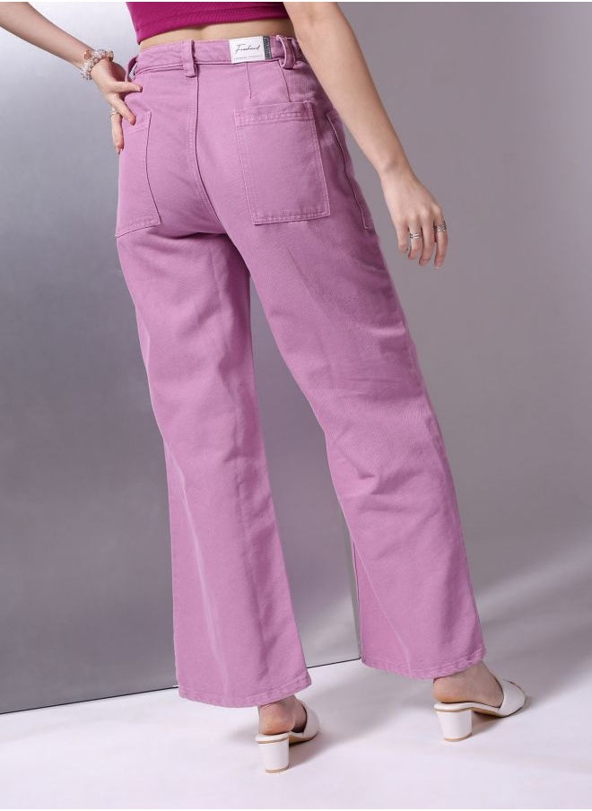 Women Loose Fit Solid High-Rise Overdyed Denim