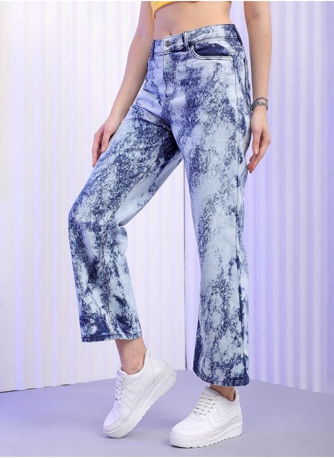 Women Wide Leg Solid High-Rise Jeans