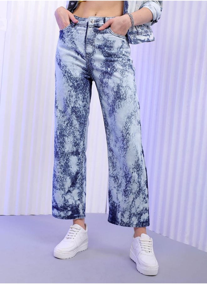 Women Wide Leg Solid High-Rise Jeans