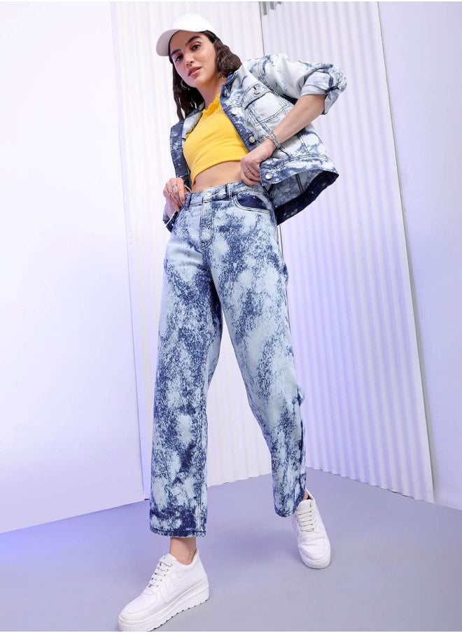 Women Wide Leg Solid High-Rise Jeans