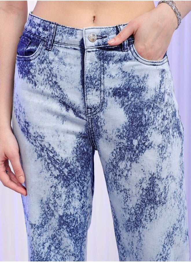 Women Wide Leg Solid High-Rise Jeans
