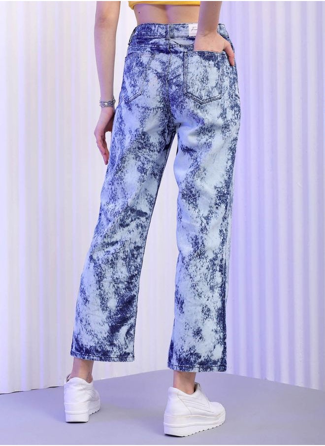 Women Wide Leg Solid High-Rise Jeans
